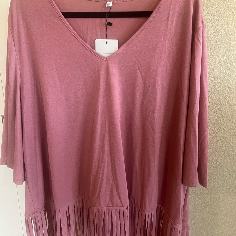 SHEIN Mauve Fringe Hem Tunic Top